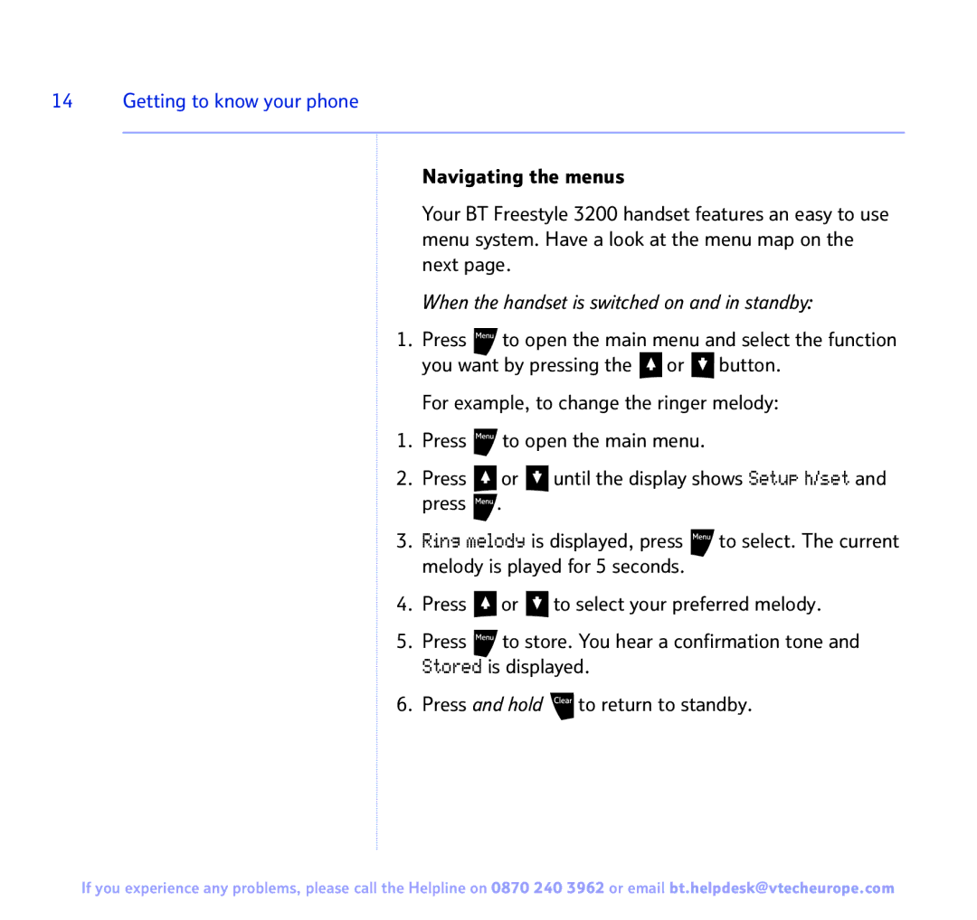 BT 3200 manual When the handset is switched on and in standby 