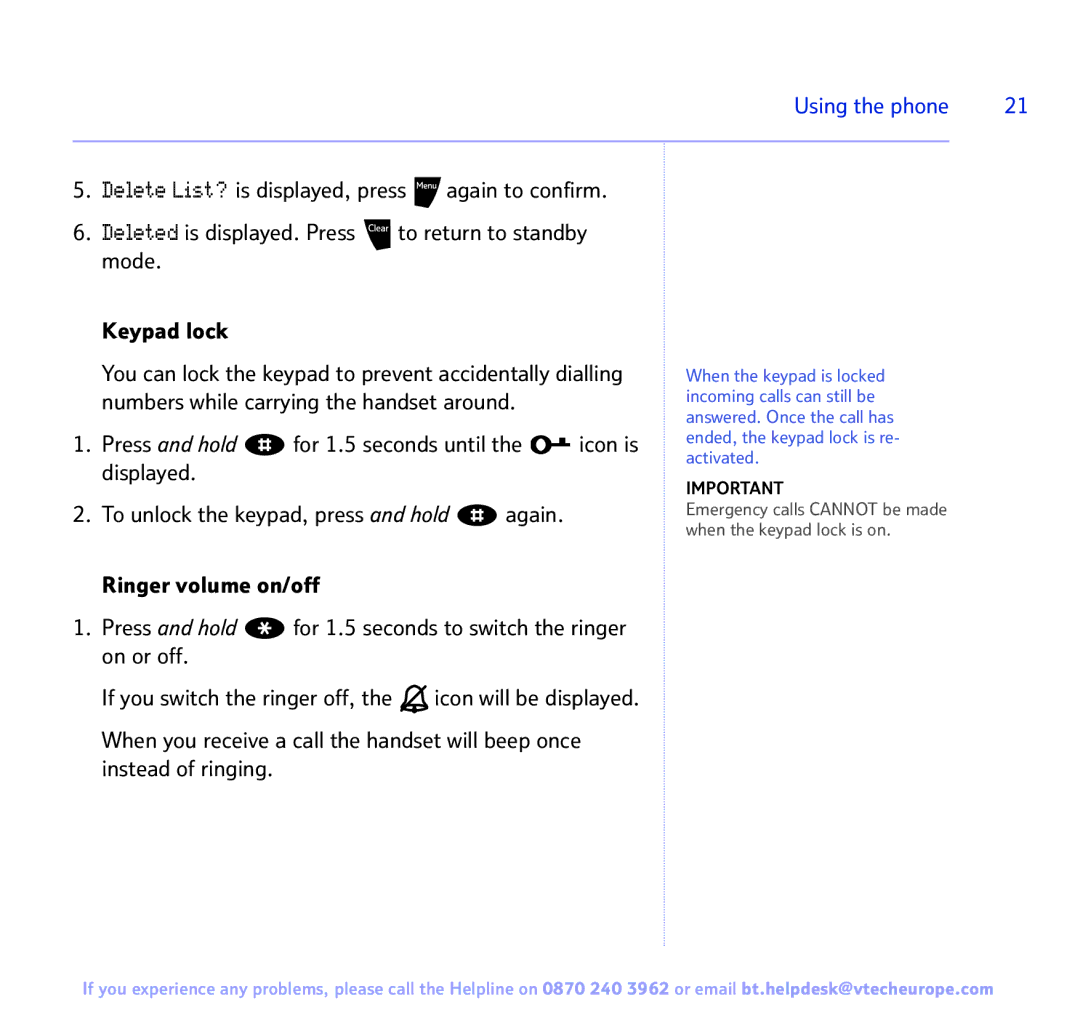 BT 3200 manual If you switch the ringer off, the icon will be displayed 