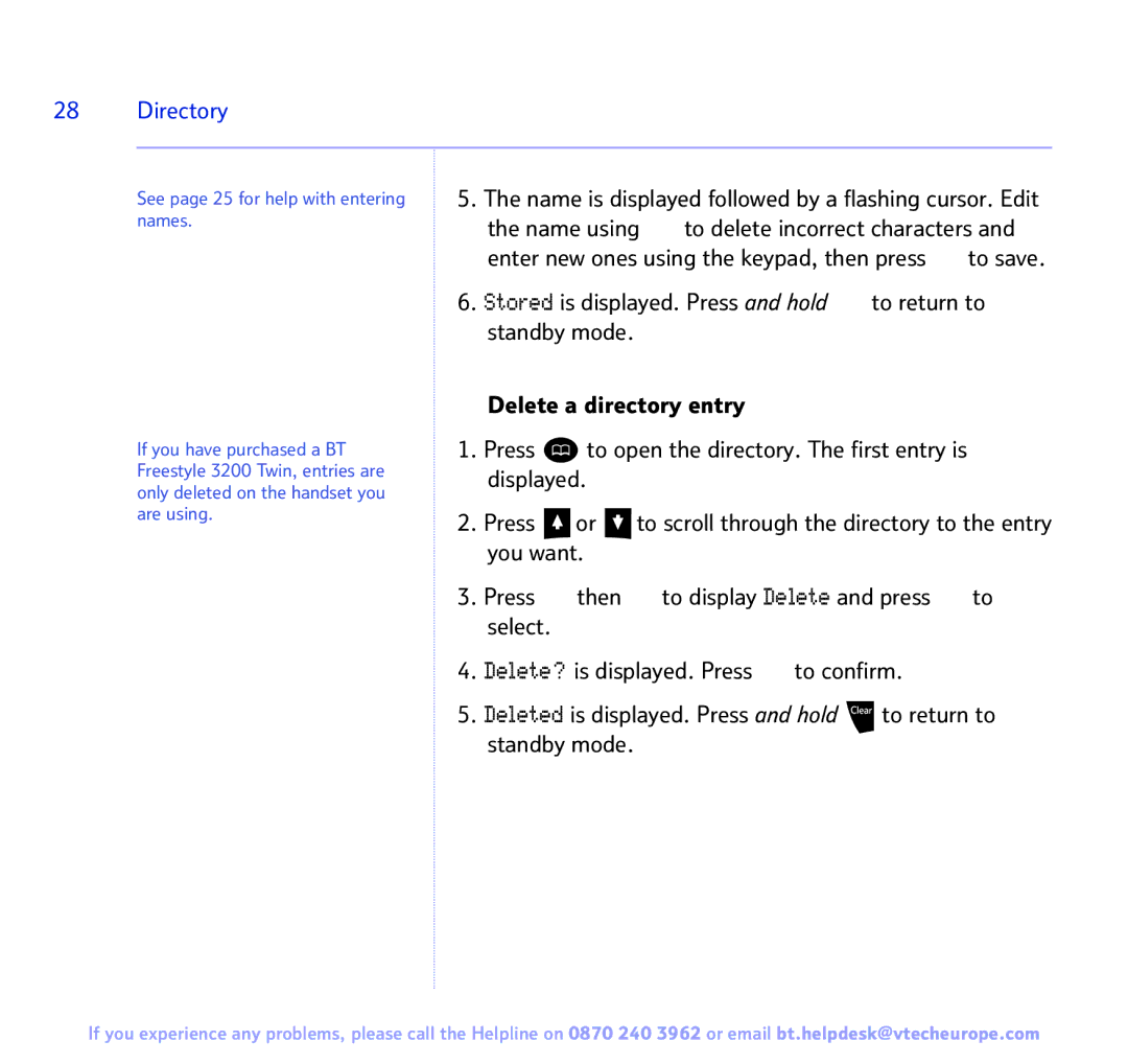 BT 3200 manual Name is displayed followed by a flashing cursor. Edit 