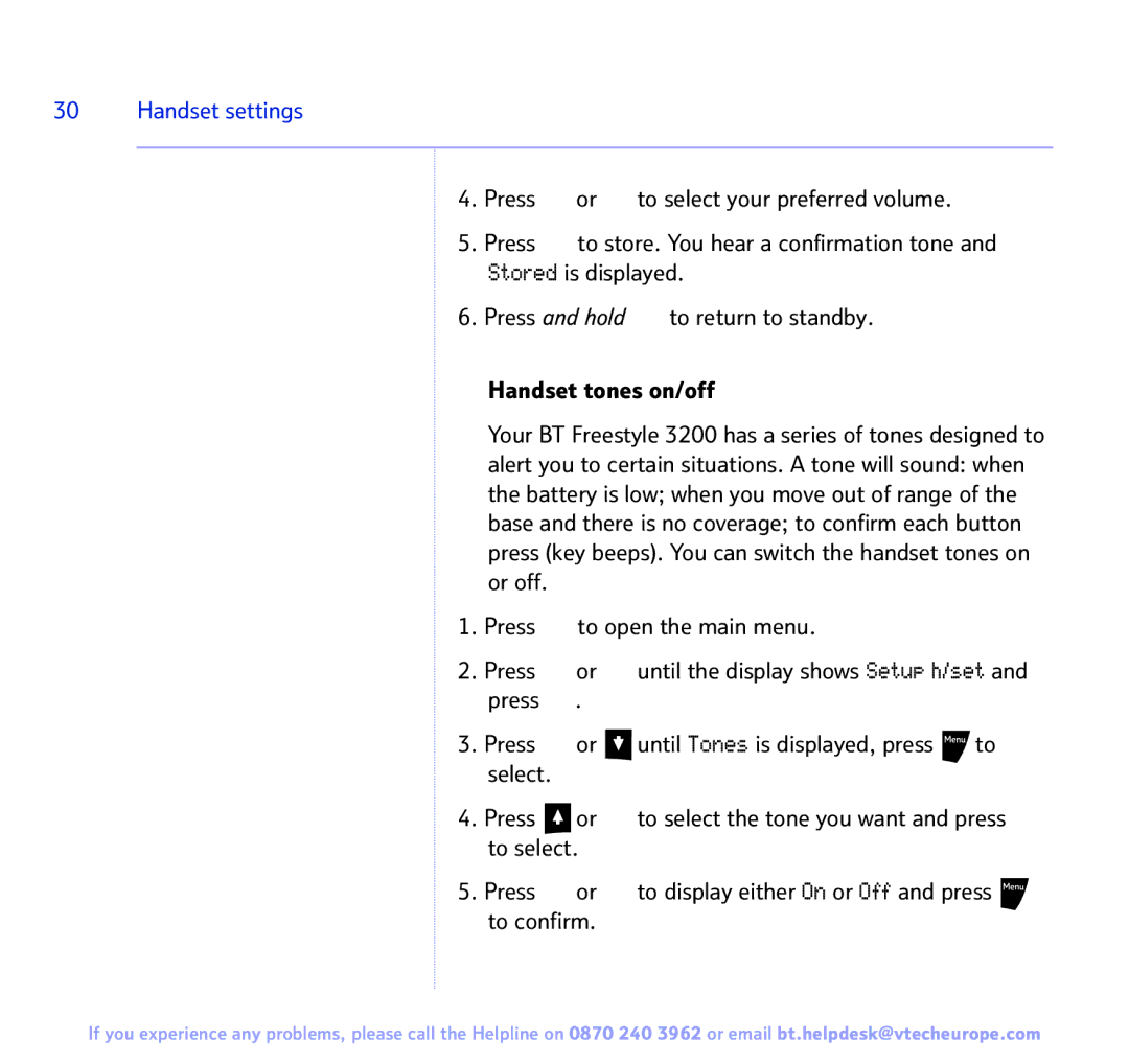 BT 3200 manual Handset settings 