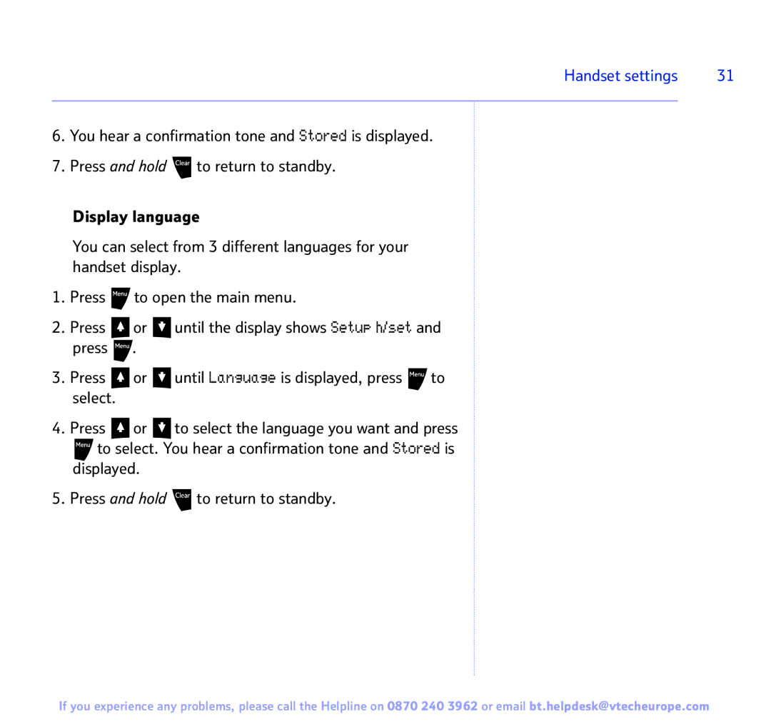 BT 3200 manual Handset settings 