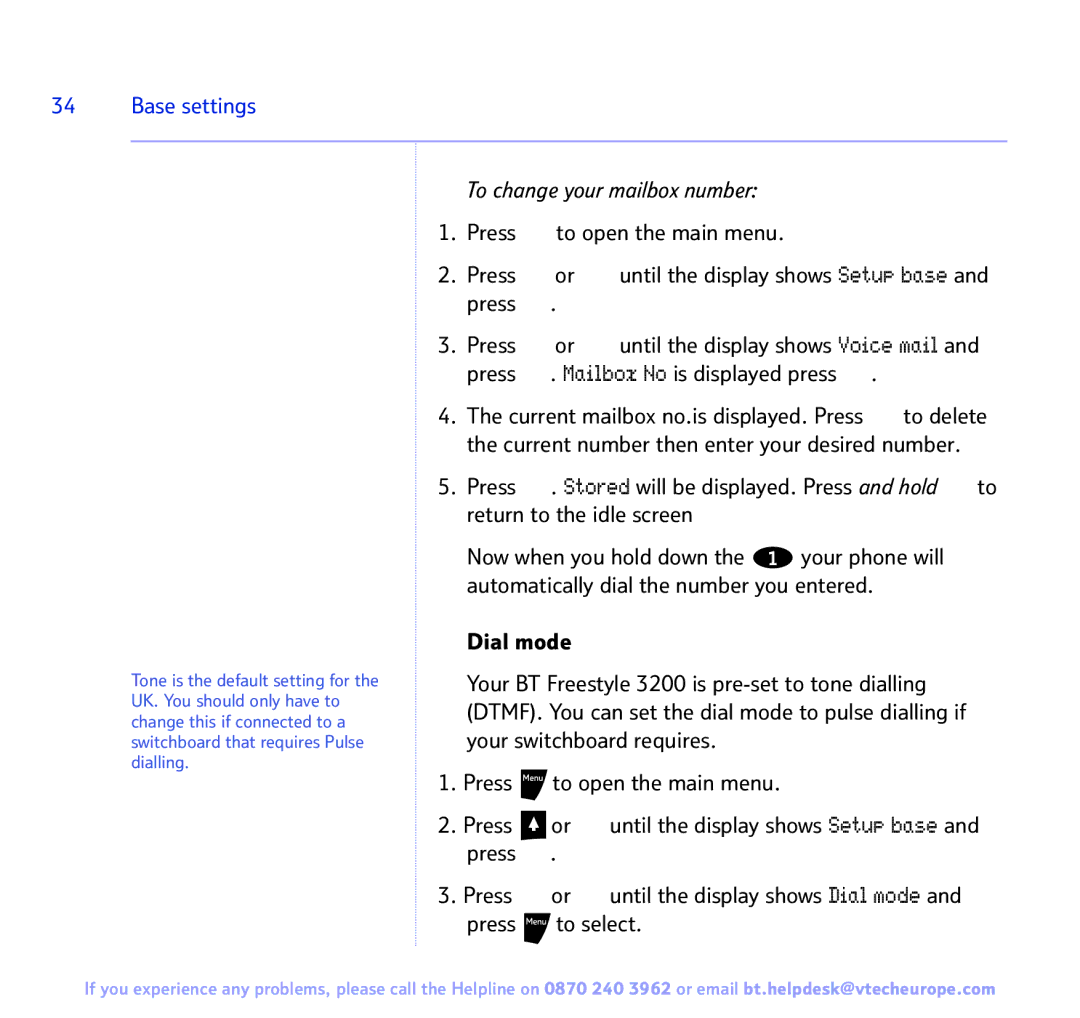 BT 3200 manual Base settings 