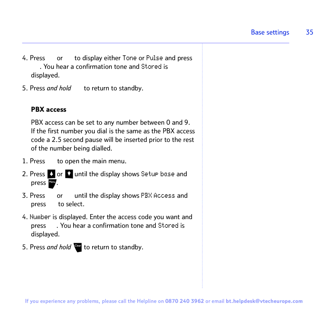 BT 3200 manual Base settings 