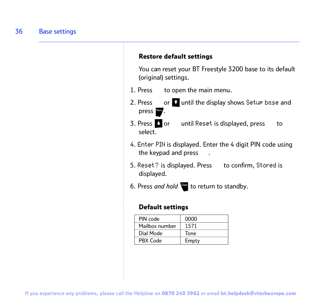 BT 3200 manual PIN code 0000 