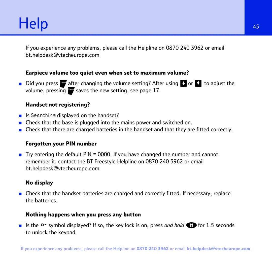 BT 3200 manual Help, Section 