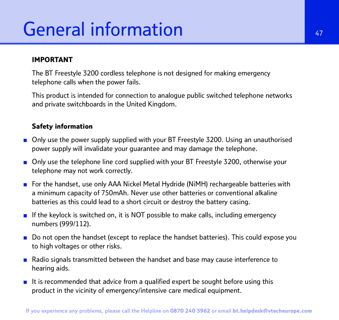 BT 3200 manual General information 