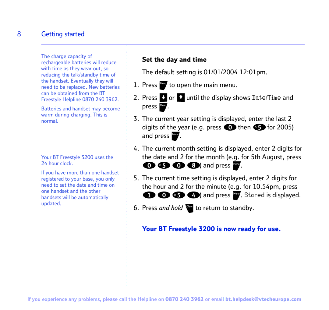 BT manual Getting started, Your BT Freestyle 3200 is now ready for use 