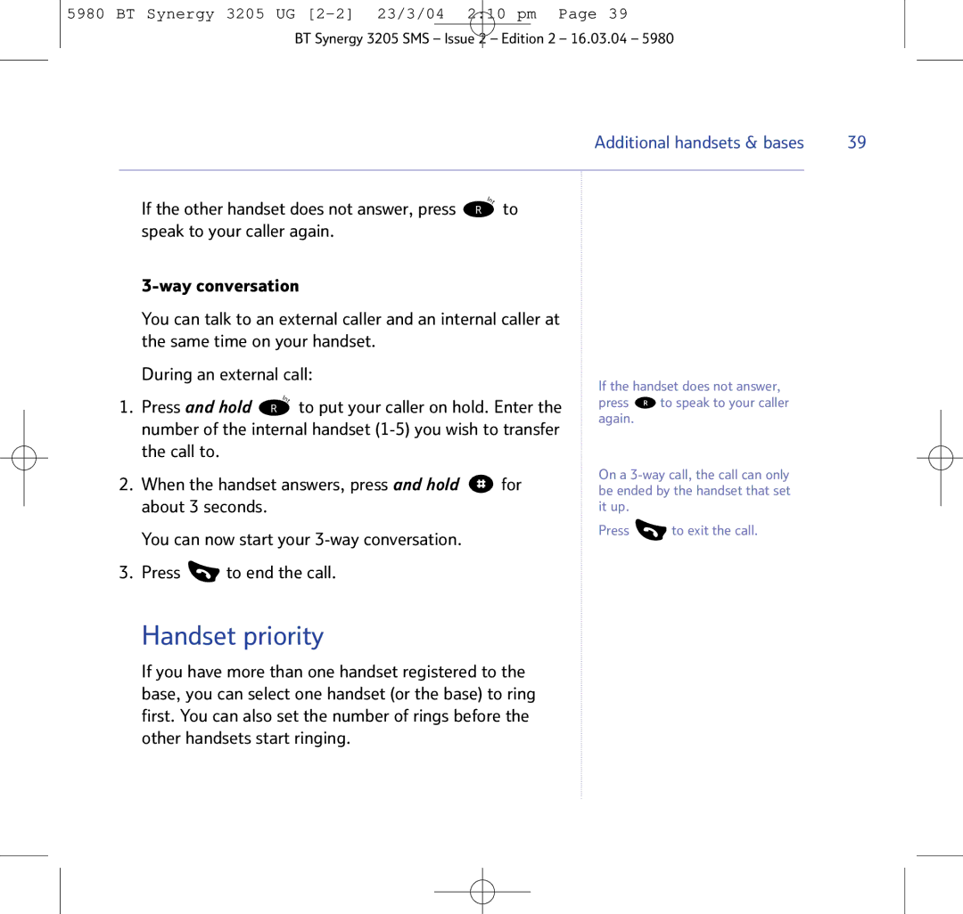 BT 3205 manual Handset priority 