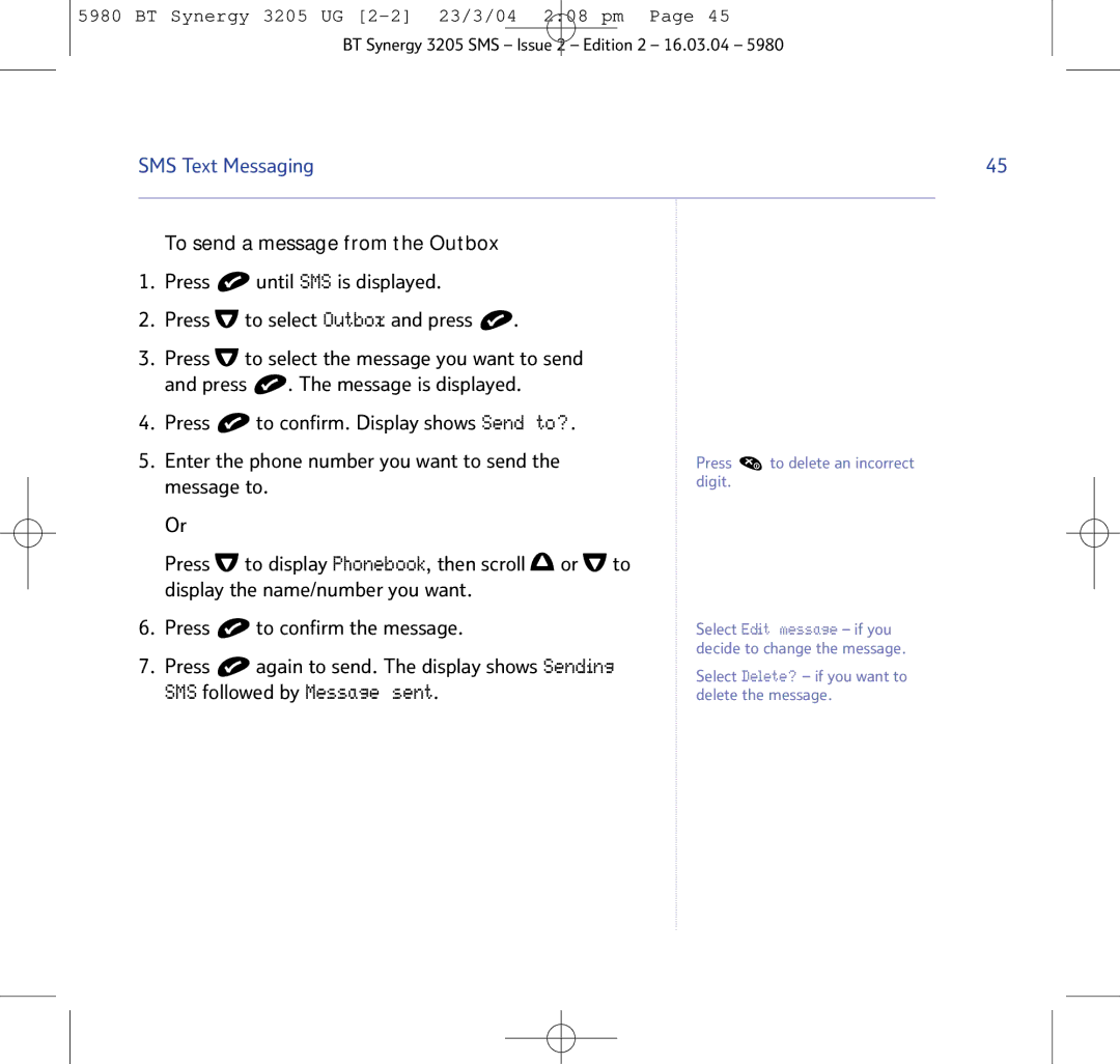 BT 3205 manual Message to, Press Again to send. The display shows Sending 