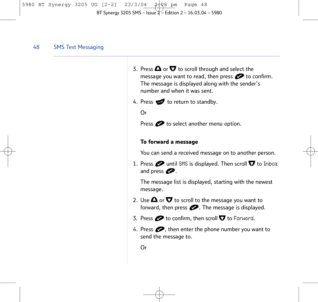 BT 3205 manual SMS Text Messaging 