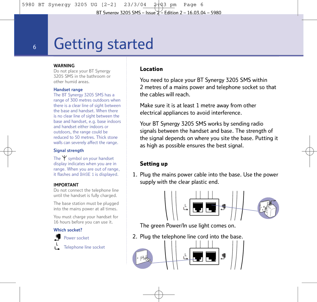 BT 3205 manual Getting started, Handset range 