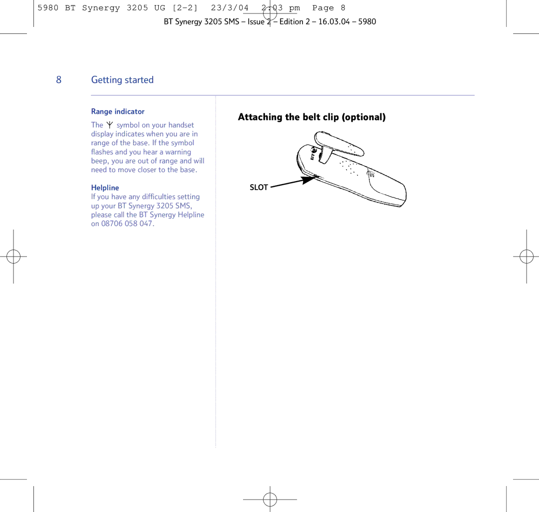 BT 3205 manual Attaching the belt clip optional 