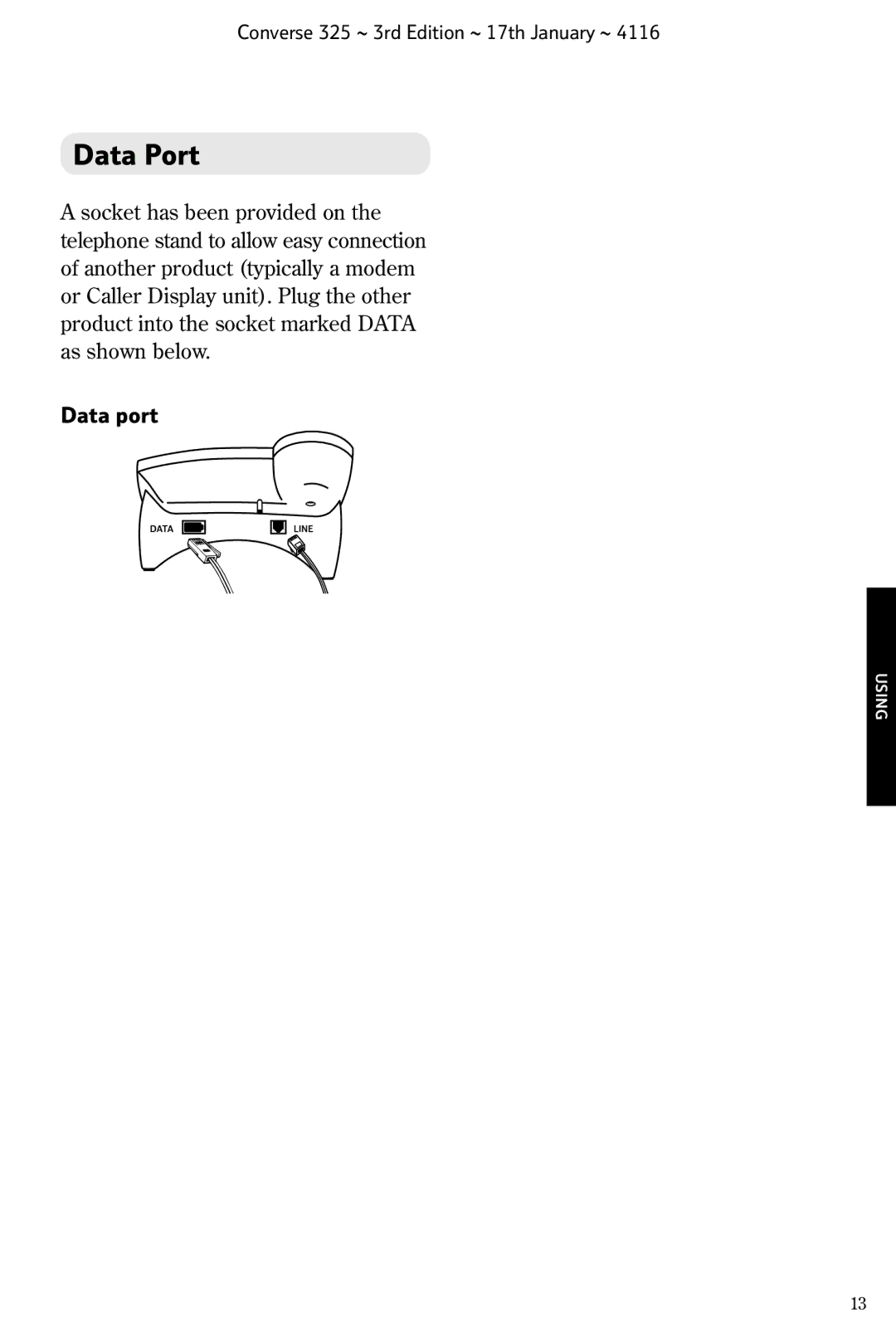 BT 325 manual Data Port, Data port 