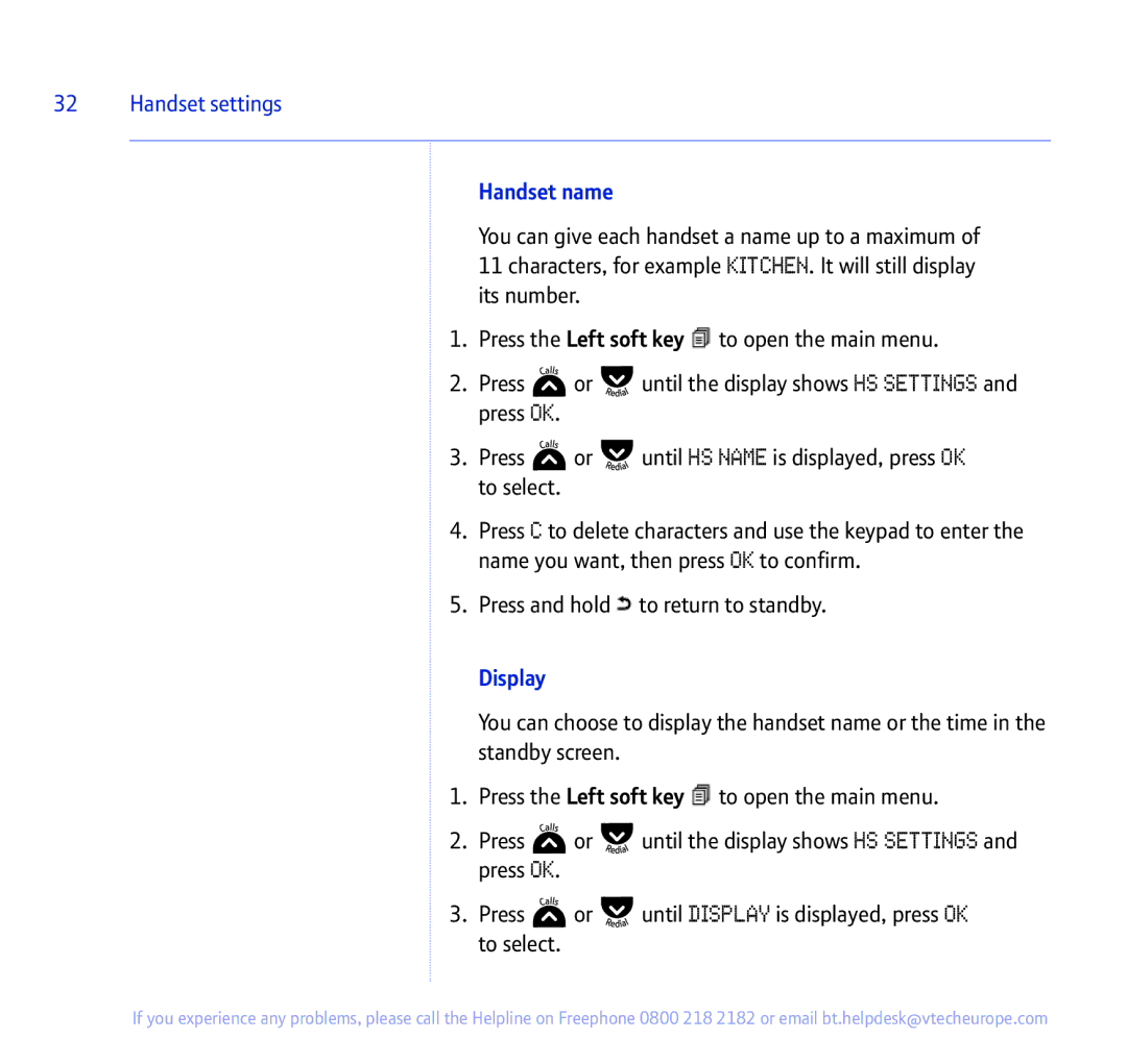 BT 335 manual Handset name, Display 