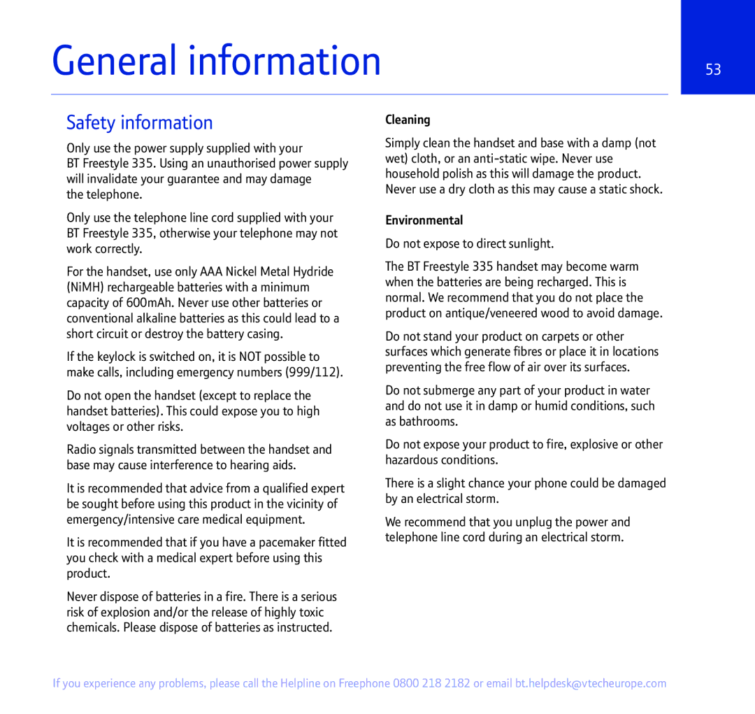 BT 335 manual General information, Safety information 