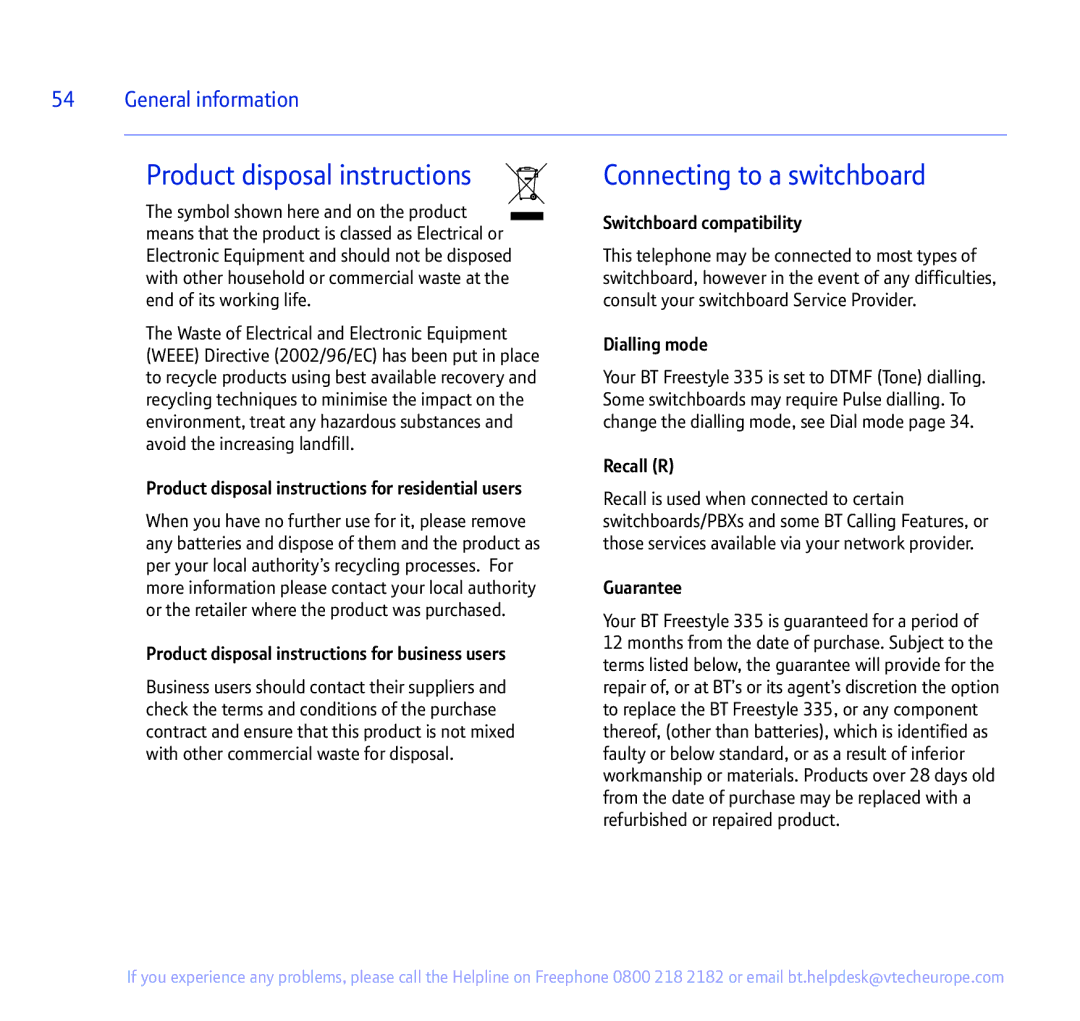 BT 335 manual Product disposal instructions 