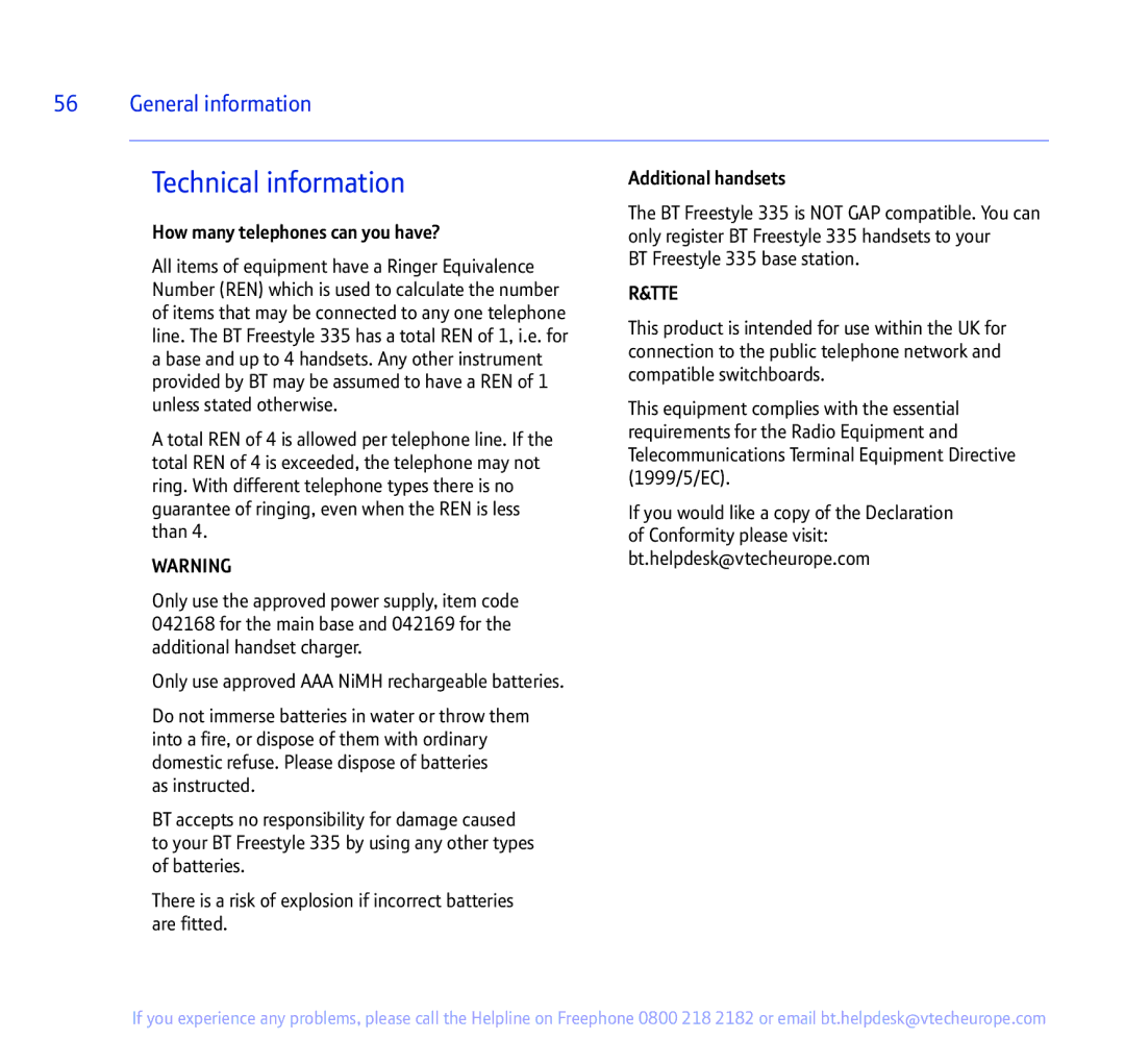 BT 335 manual Technical information 