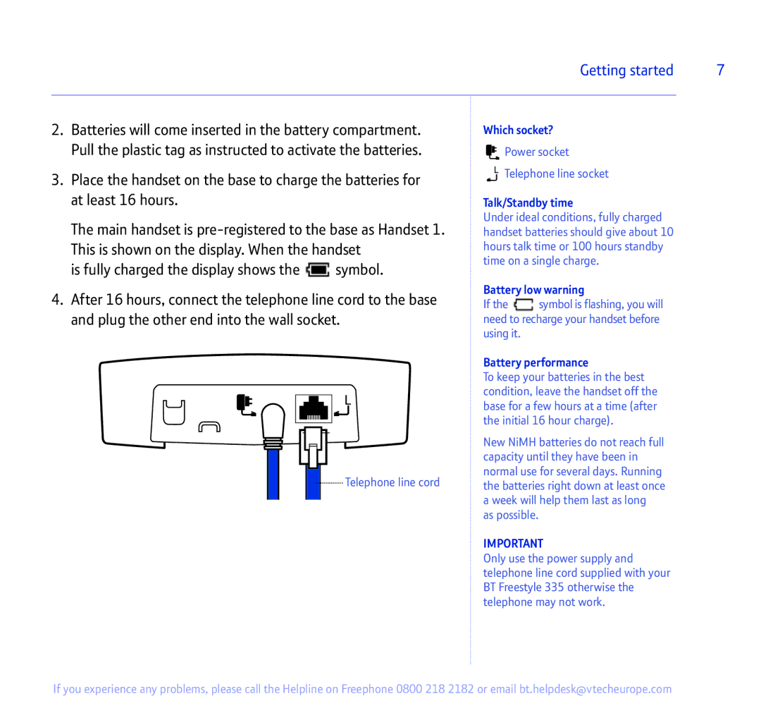 BT 335 manual Which socket?, Talk/Standby time, Battery low warning, Battery performance 