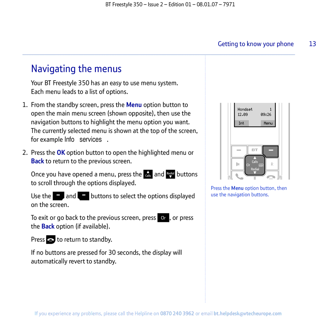 BT 350 manual Navigating the menus 