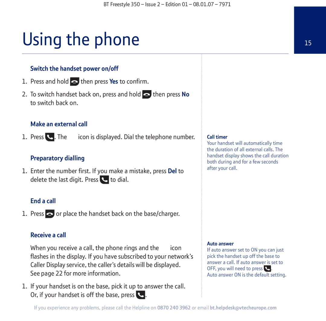 BT 350 manual Using the phone 