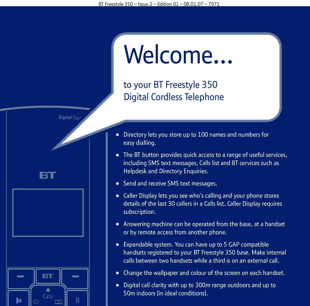 BT manual To your BT Freestyle 350 Digital Cordless Telephone 