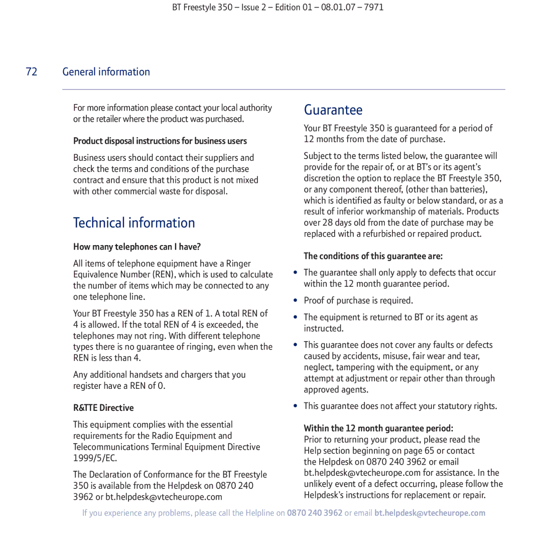 BT 350 manual Technical information 