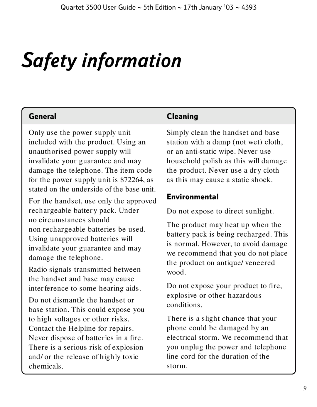 BT 3500 manual Safety information, General 