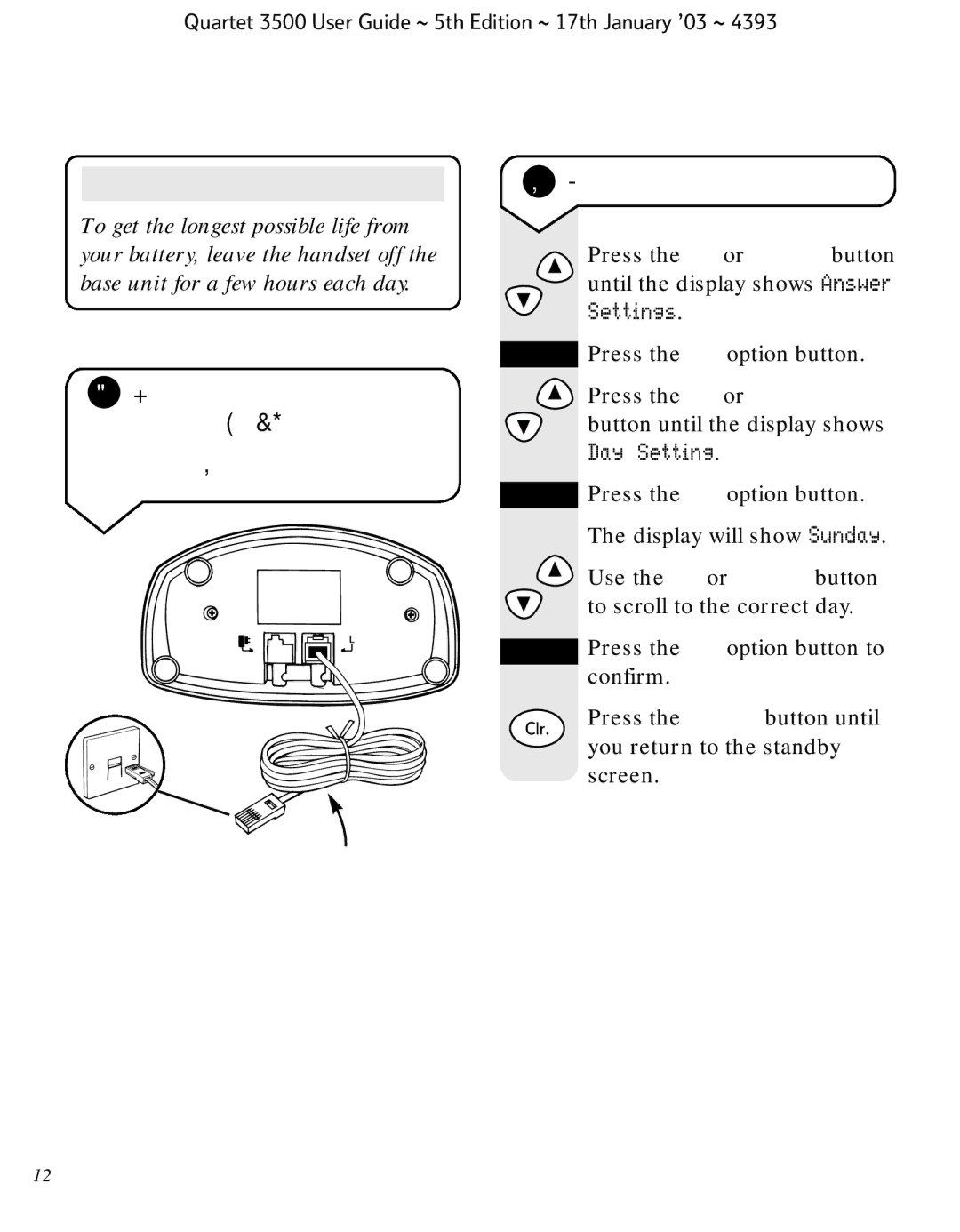 BT 3500 manual To set the day 