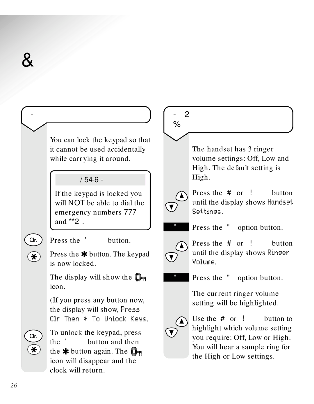 BT 3500 manual Handset settings, To lock or unlock the keypad, To adjust the handset ringer volume 