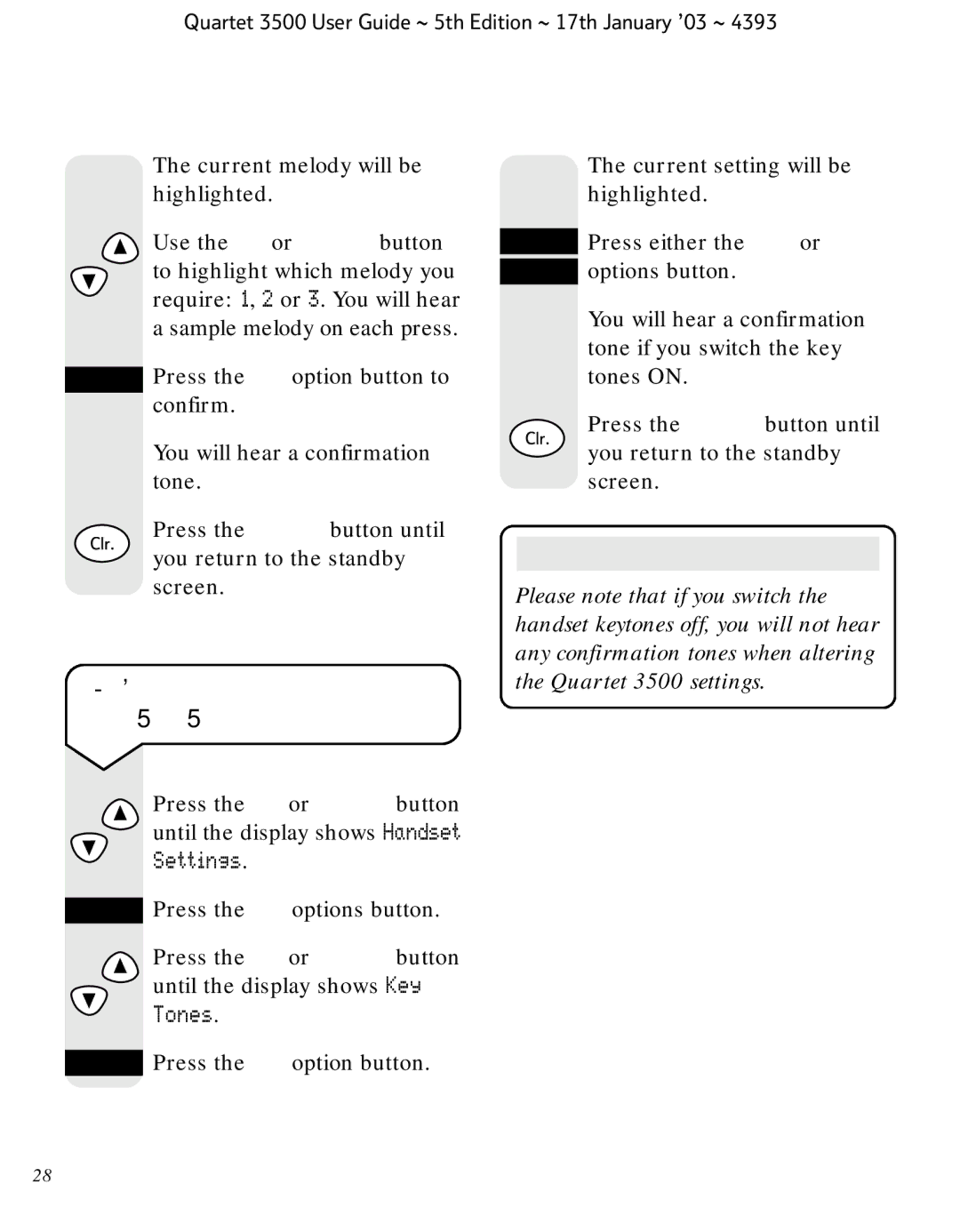 BT 3500 manual To switch the handset key tones on or OFF 