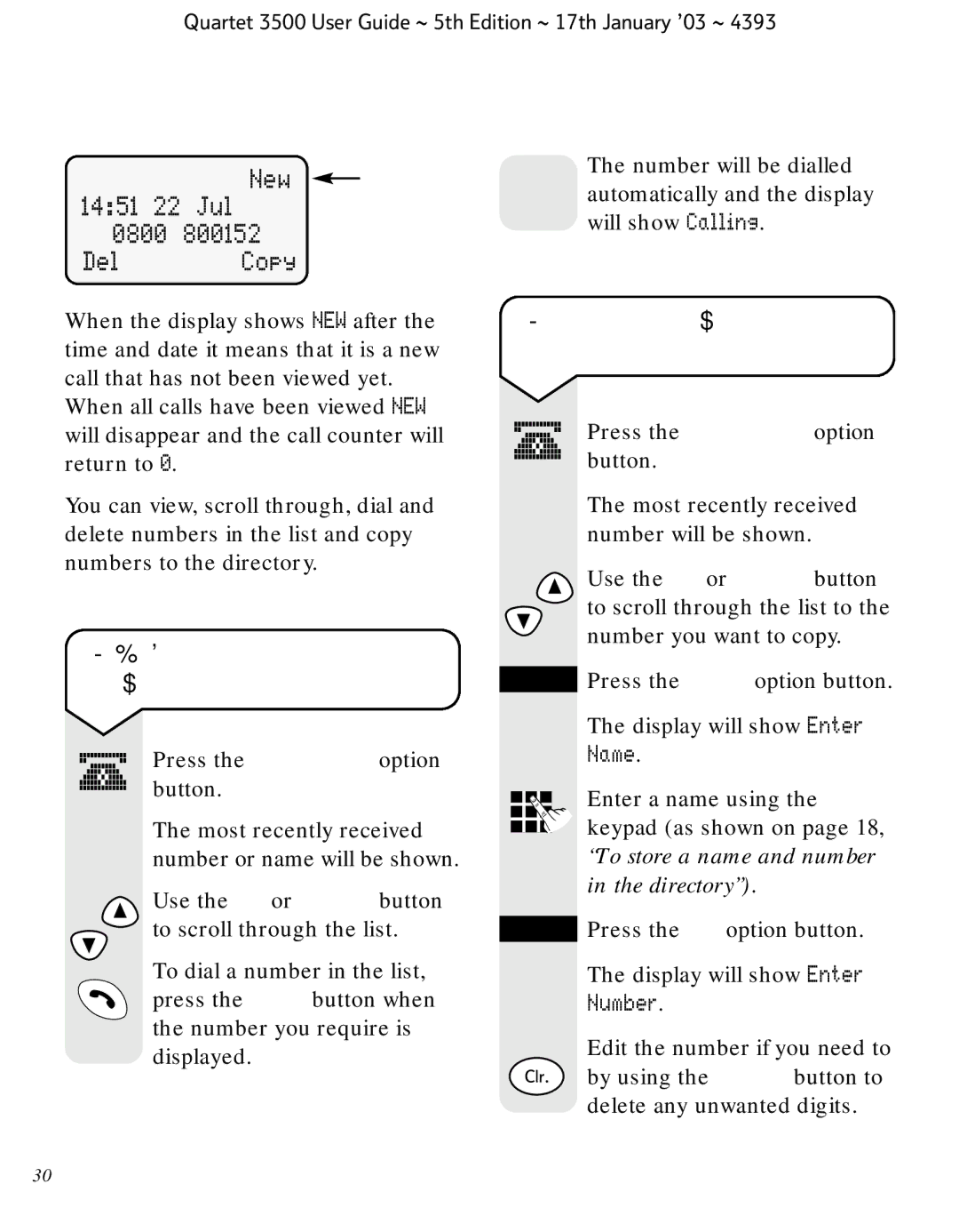 BT 3500 manual To view and dial a number in the Calls list, To copy a number in the Calls list to the directory 