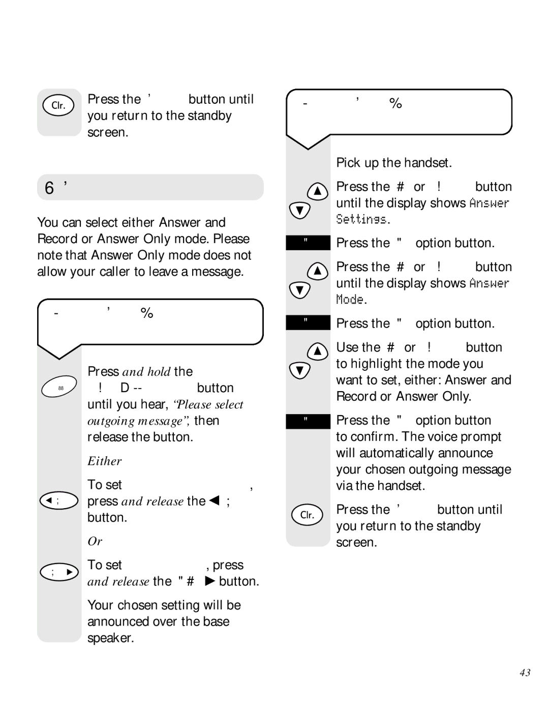 BT 3500 manual Answer mode, Either 