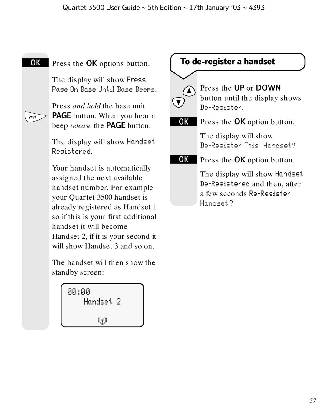 BT 3500 manual To de-register a handset, De-Register This Handset? 