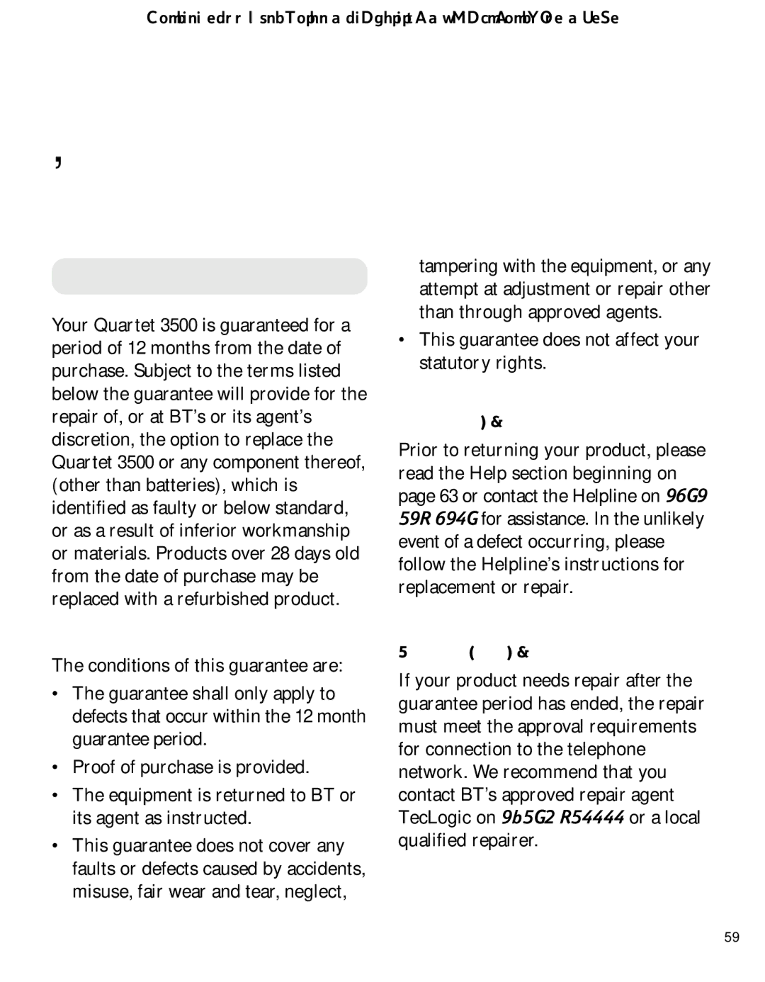 BT 3500 manual General information, Guarantee 