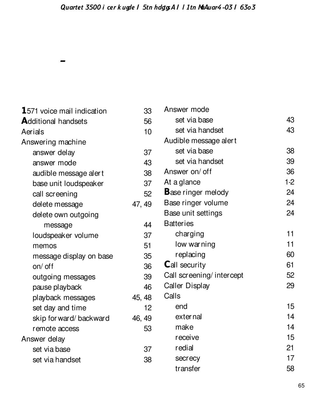 BT 3500 manual Index 