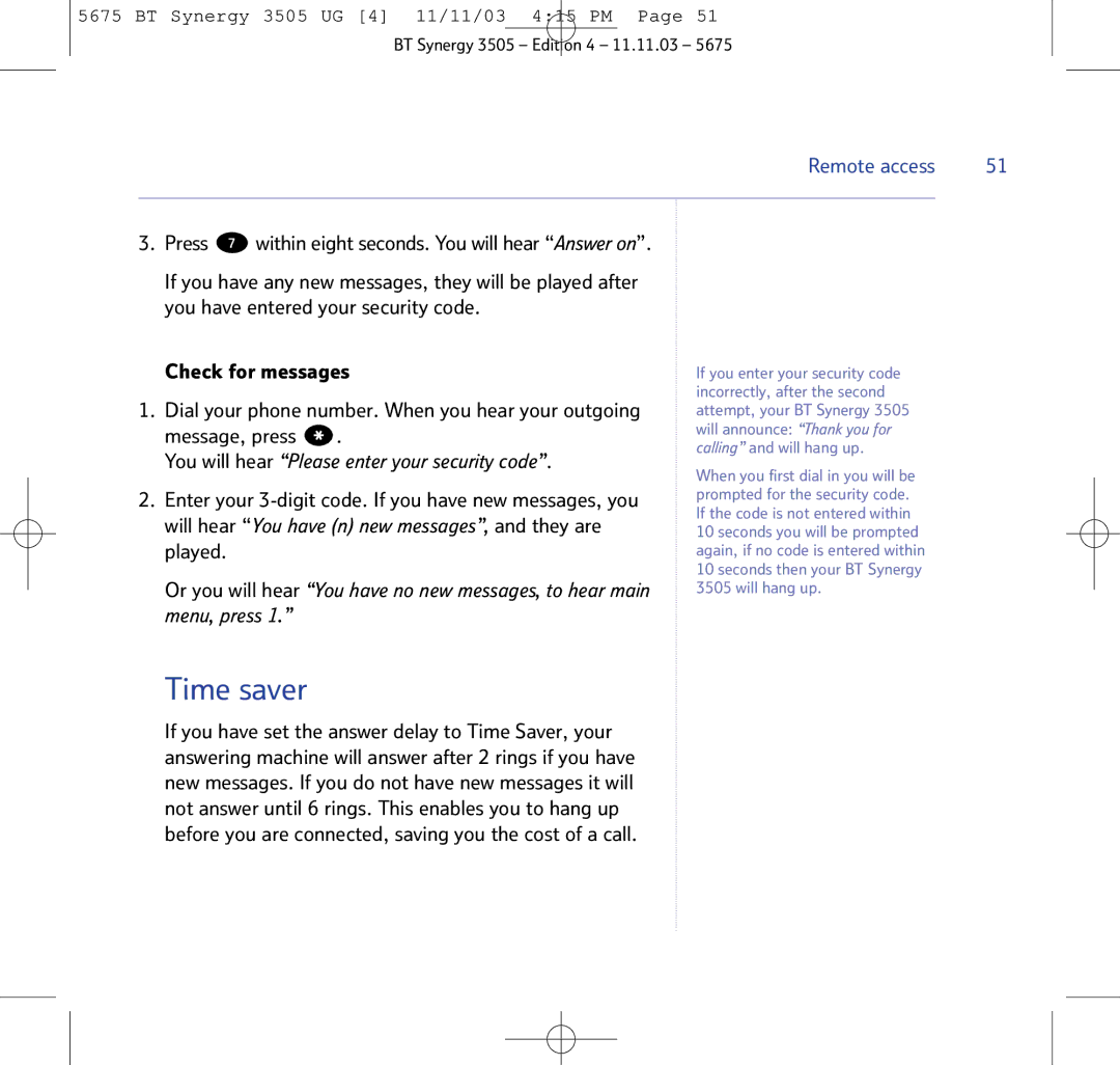 BT 3505 manual Time saver 