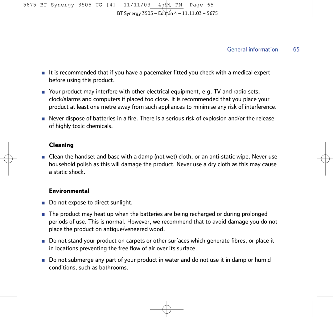 BT 3505 manual General information 