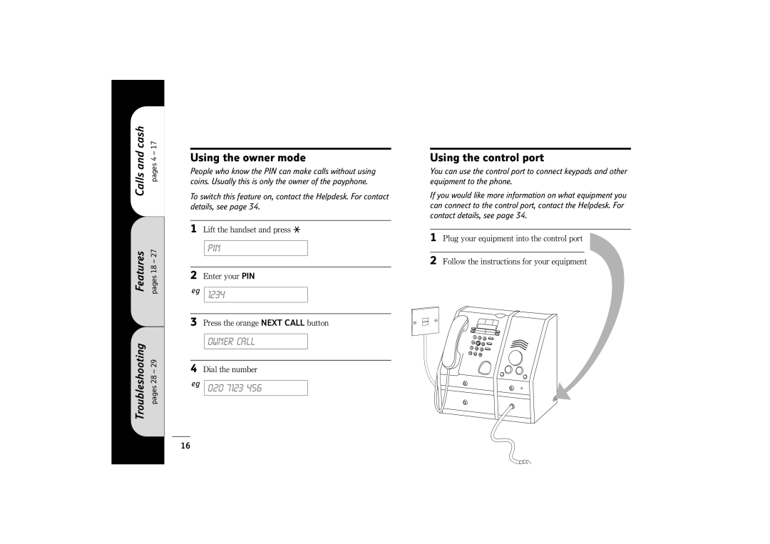 BT 400 manual Using the owner mode, Using the control port, Lift the handset and press S 