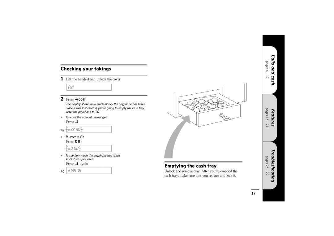 BT 400 manual Checking your takings, Emptying the cash tray 