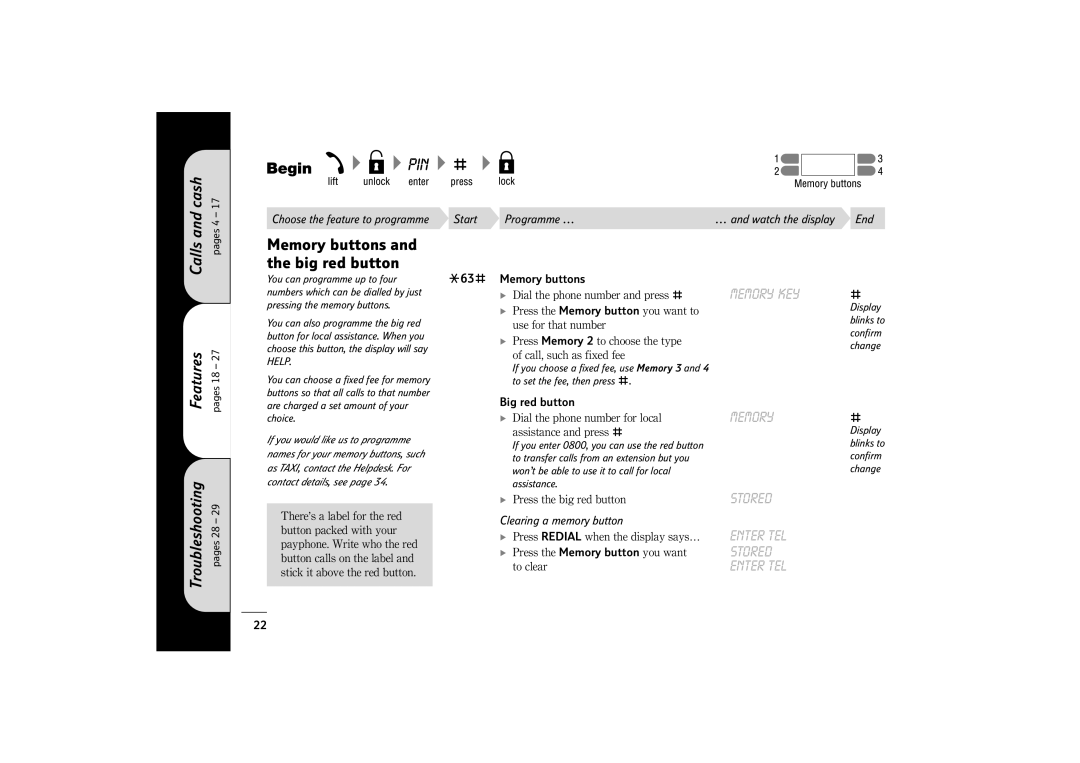 BT 400 manual Memory buttons and the big red button, Stored Enter TEL 