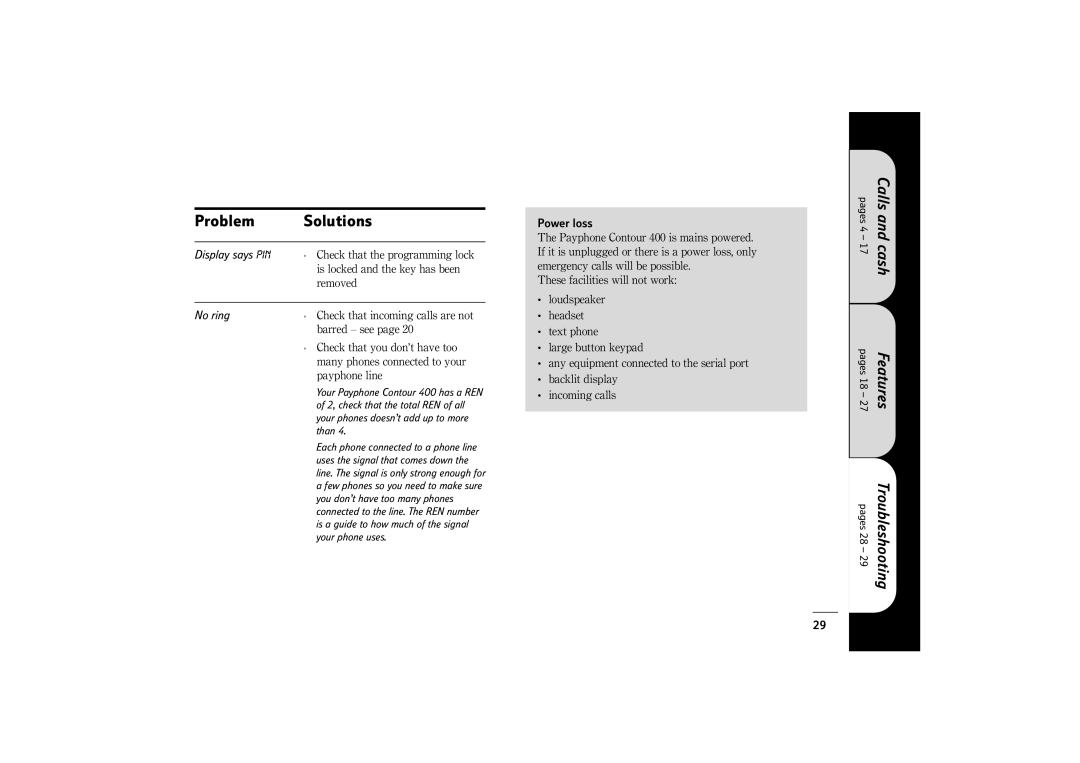 BT 400 manual Power loss 