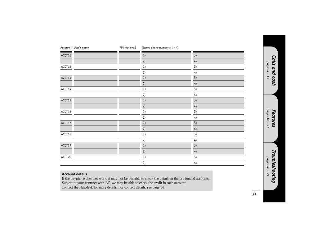 BT 400 manual Account details 