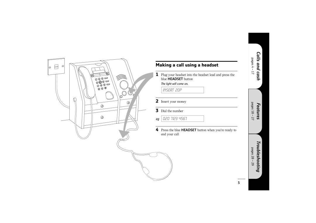 BT 400 manual Calls and cash Features Troubleshooting 