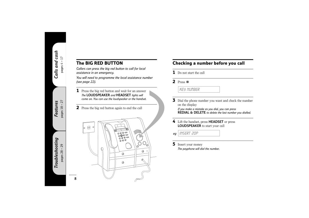 BT 400 manual BIG RED Button, Checking a number before you call 