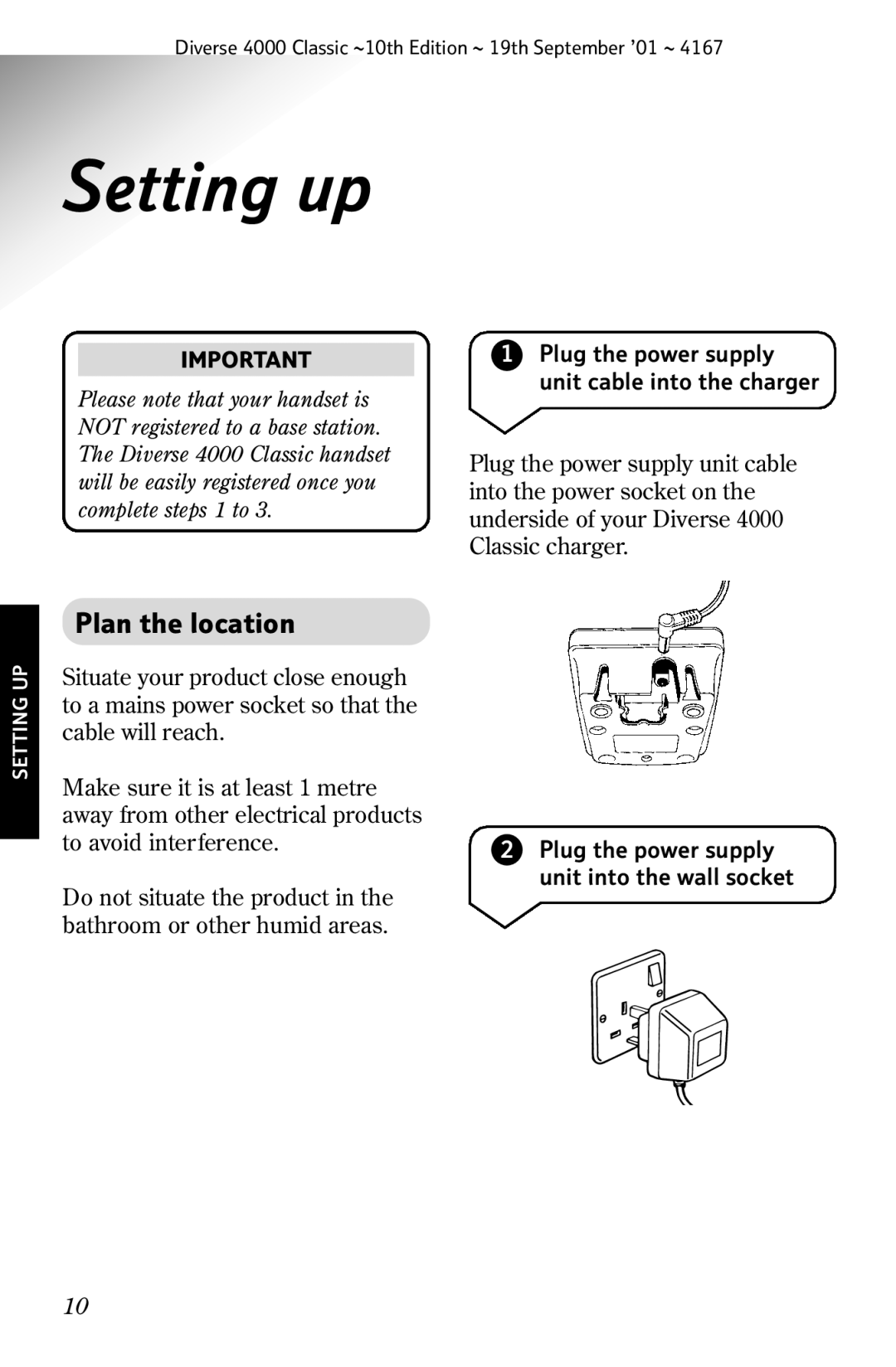 BT 4000 Classic manual Setting up, Plan the location 