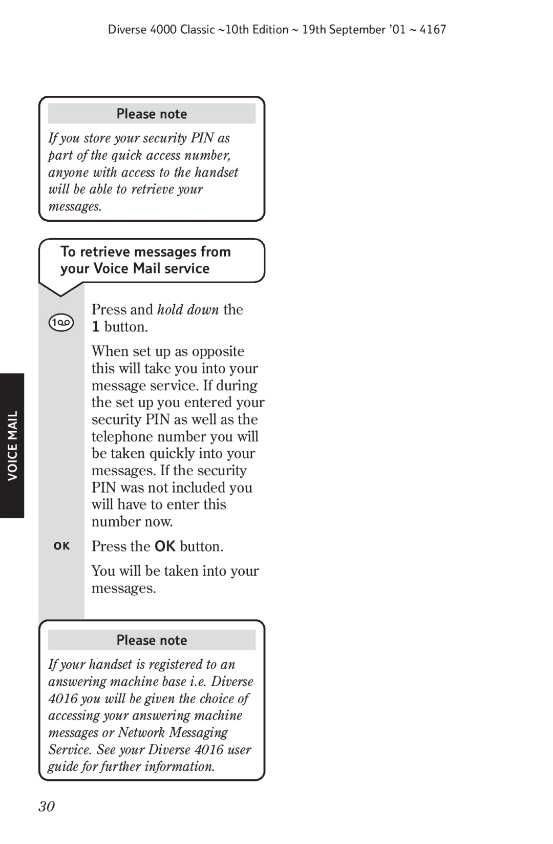 BT 4000 Classic manual To retrieve messages from your Voice Mail service 