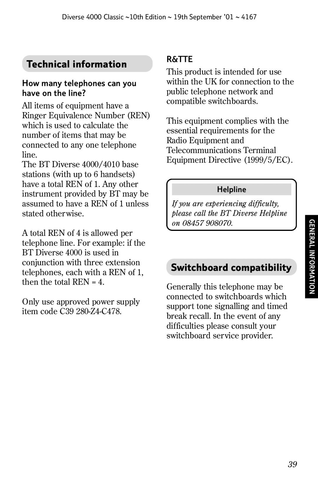 BT 4000 Classic manual Technical information, Switchboard compatibility, How many telephones can you have on the line? 