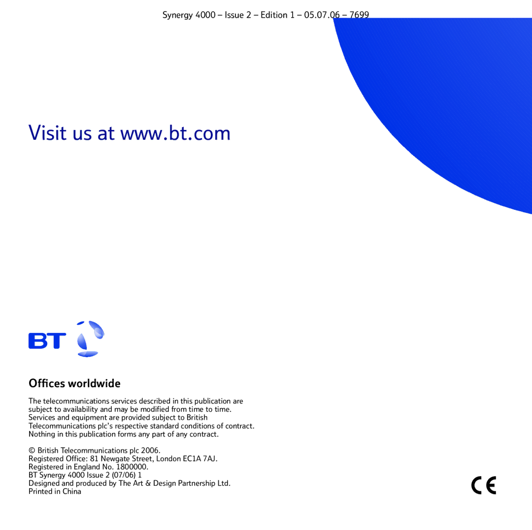 BT 4000 manual Ofﬁces worldwide 