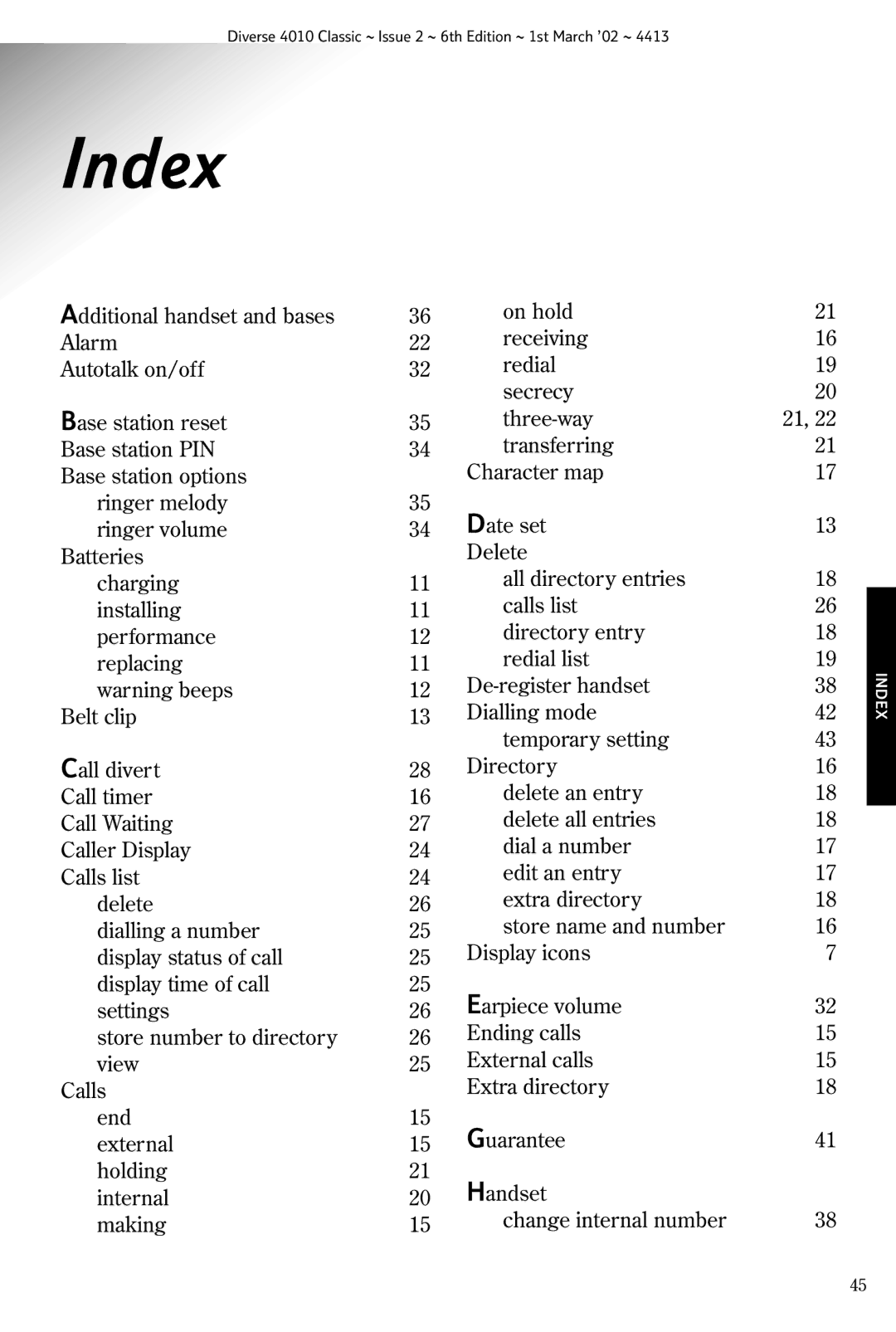 BT 4010 Classic manual Index 