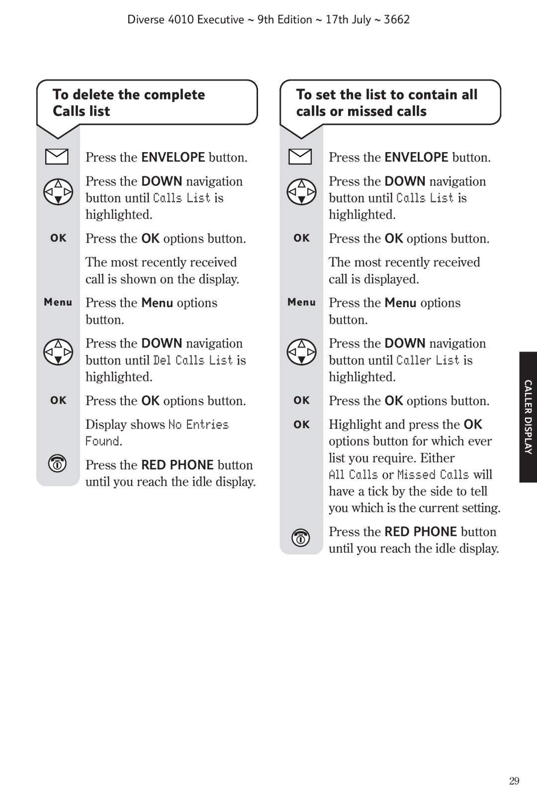 BT 4010 Executive manual To delete the complete, Calls list Calls or missed calls, Found 